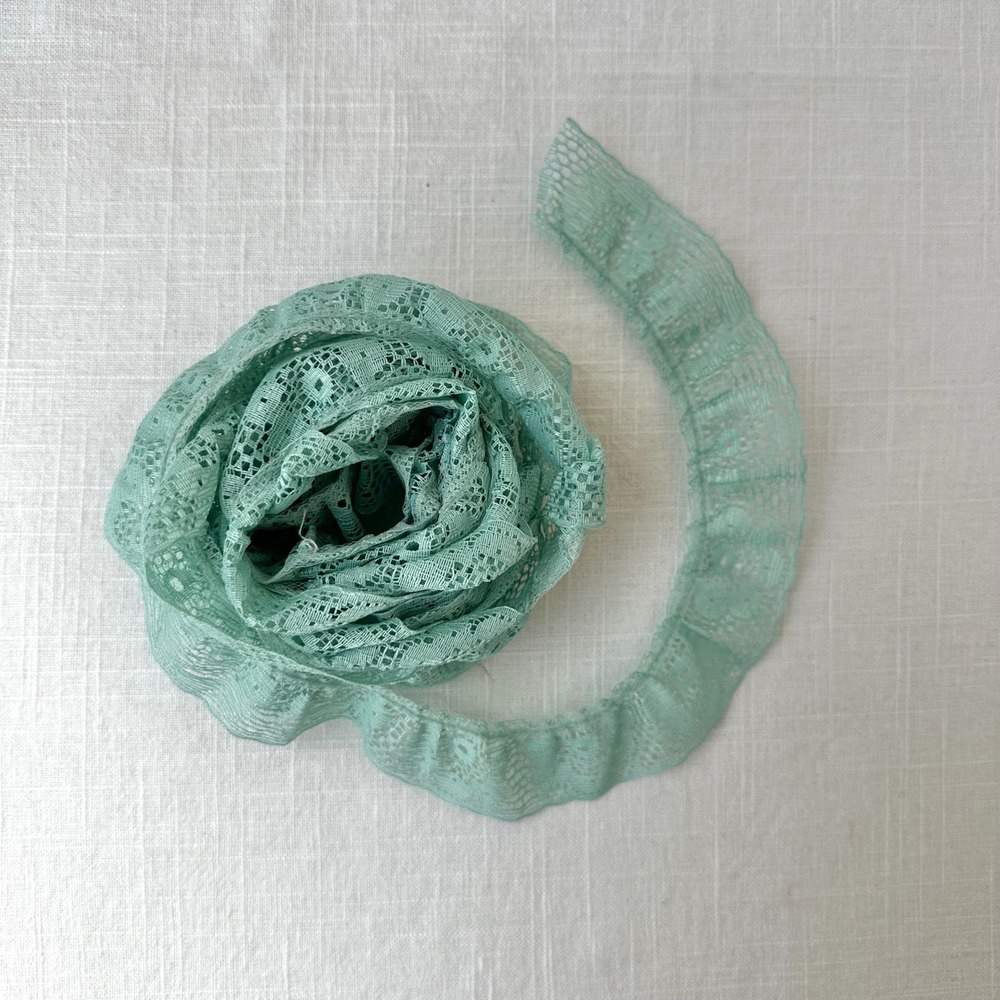 Vintage Mint Green Lace Trim 4 Yards Aqua Scalloped Sewing Bridal Doll Trim 1.5"